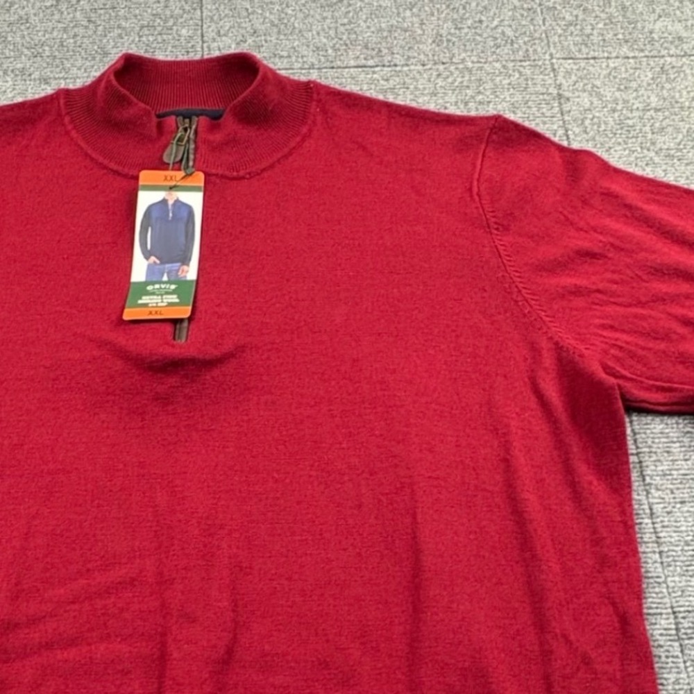 Orvis Mens XXL Red Extra Fine Merino Wool 1/4 Zip Pullover Sweater NWT